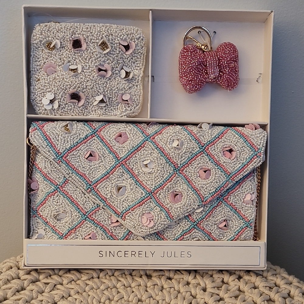 Sincerely Jules Beaded Clutch and Key Holder - Pink, Gold, and Blue